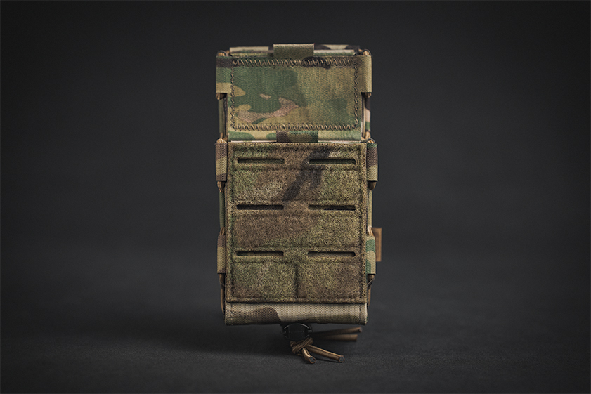 Staggered Double Pro-Fusion Rifle Pouch with Double MOLLE row and Loop Velcro Open Top Body Retention with Double MOLLE rows and Loop Velcro