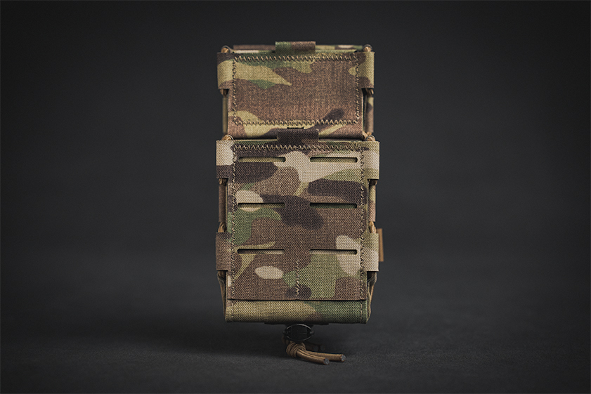 Staggered Double Pro-Fusion Rifle Pouch with Double MOLLE row and NO Loop Velcro Open Top Body Retention